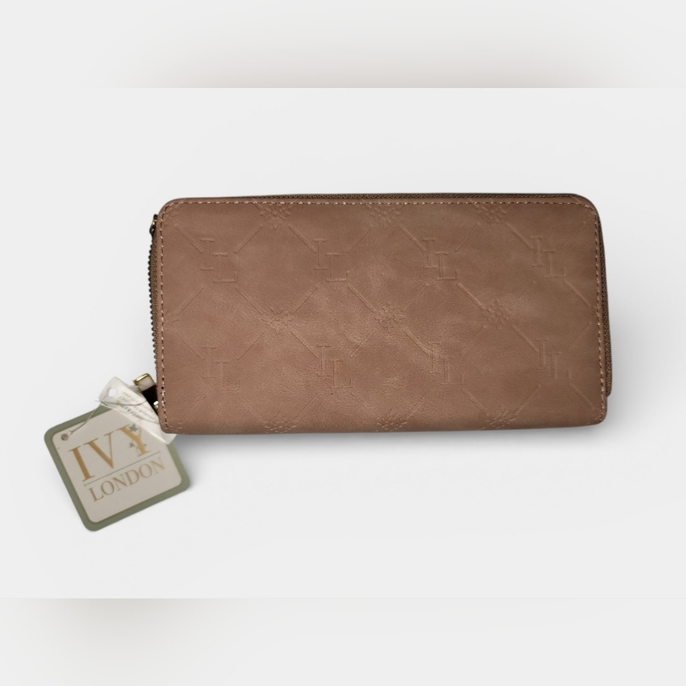IVY LANDON double Zipper Brown Embossed Wallet